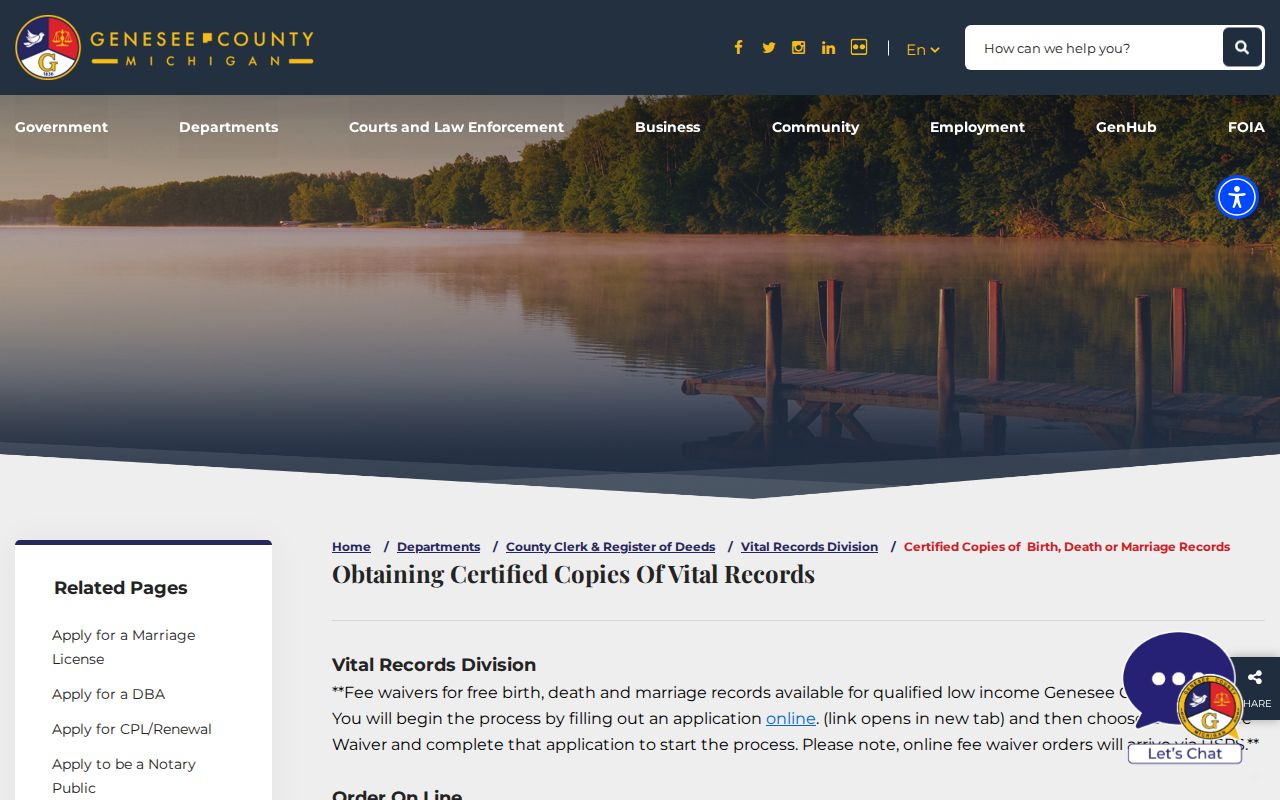 Davison Township resident lookup county vital-record ordering instructions