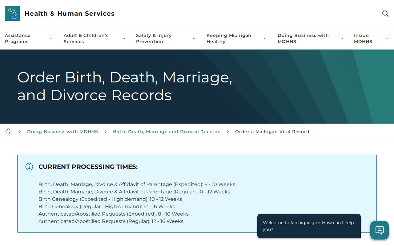 Davison Township resident lookup Michigan vital-record order options