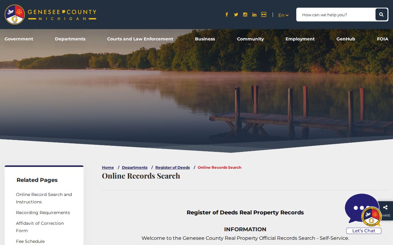 Davison Township street directory research at the Genesee County Official Records Self-Service page
